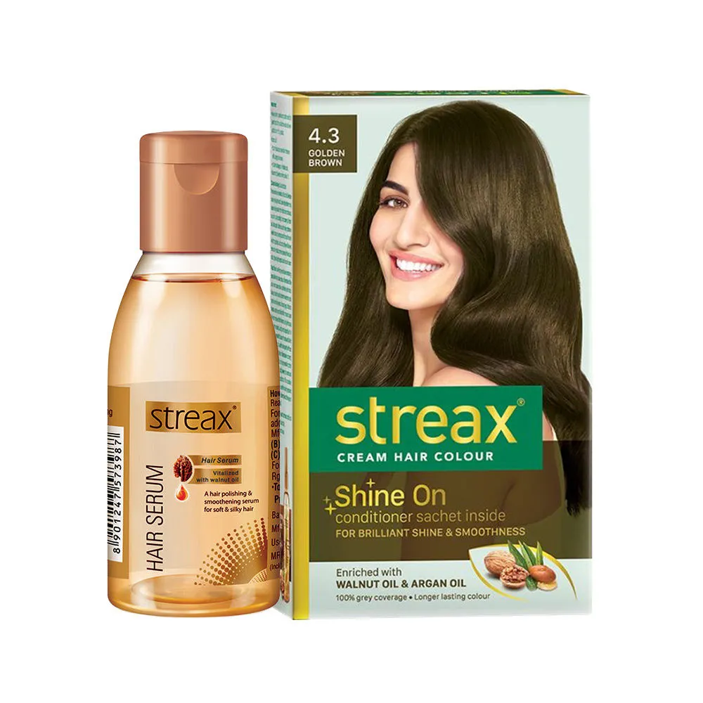 Streax Hair Colour - Golden Brown + Hair Serum