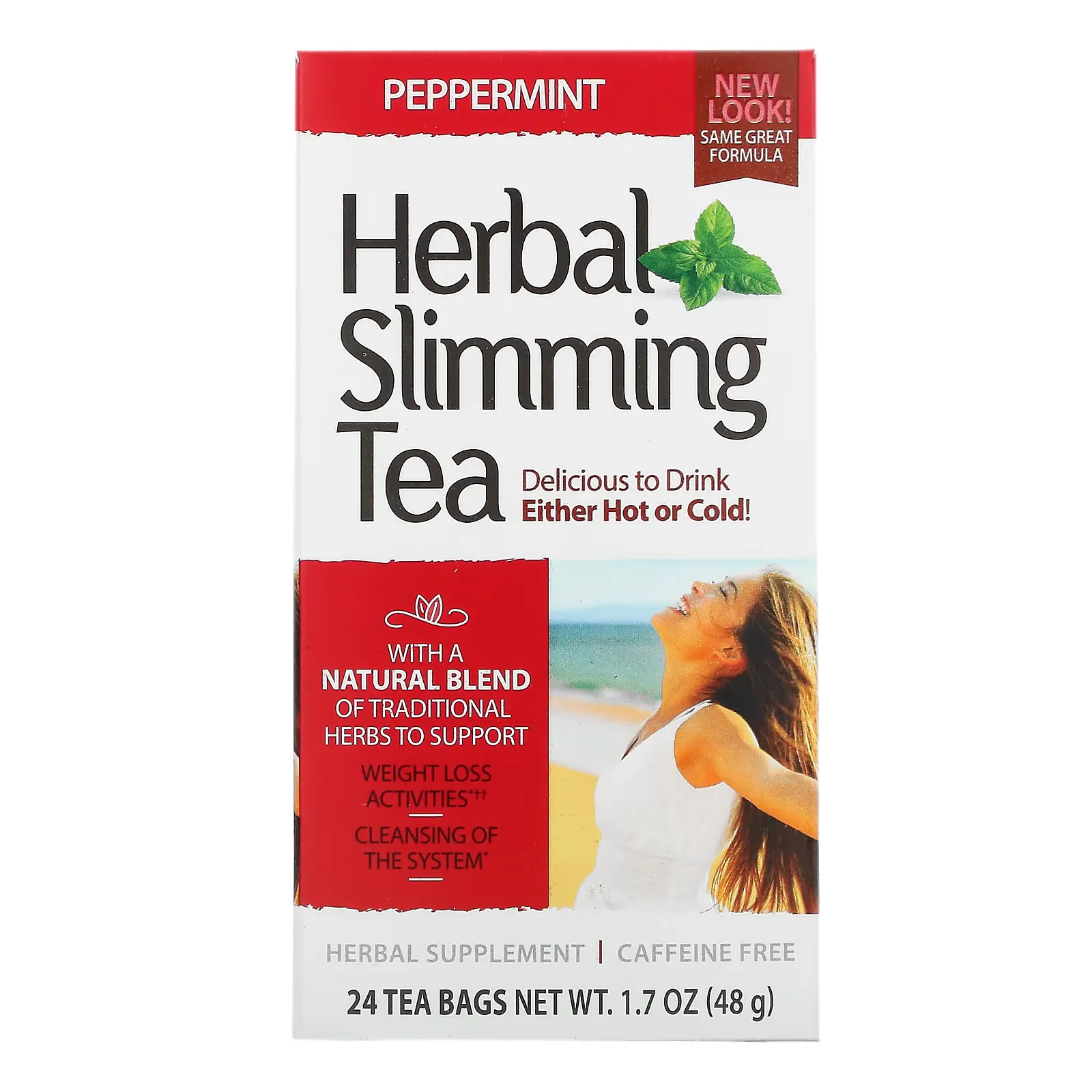 Herbal Slimming Tea, Peppermint, Caffeine Free, 24 Tea Bags, 1.7 oz (48 g)