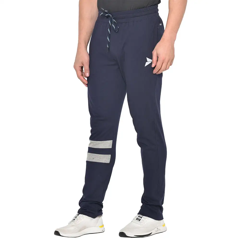 Fitinc Cotton Double Strip Designed Trackpant with Both Side Zipper,  Navy Blue  Medium