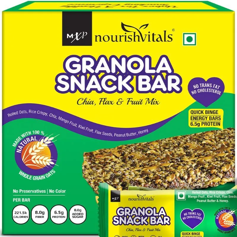 Nourish Vitals Granola Snack Bar - Chia Flax Fruit Mix (5 Bars)