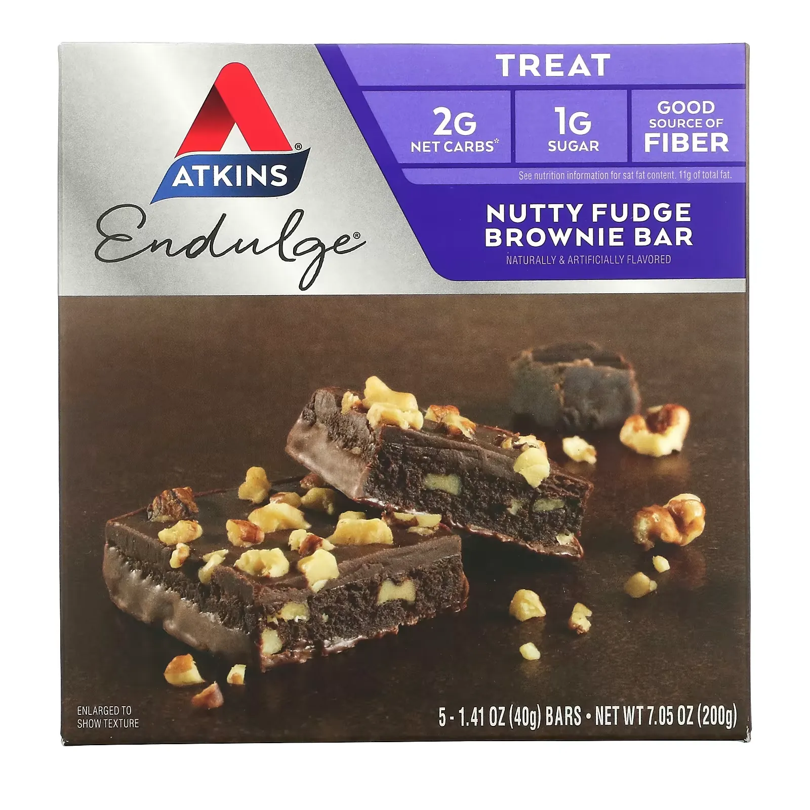 Endulge, Nutty Fudge Brownie Bar, 5 Bars, 1.41 oz (40 g) Each