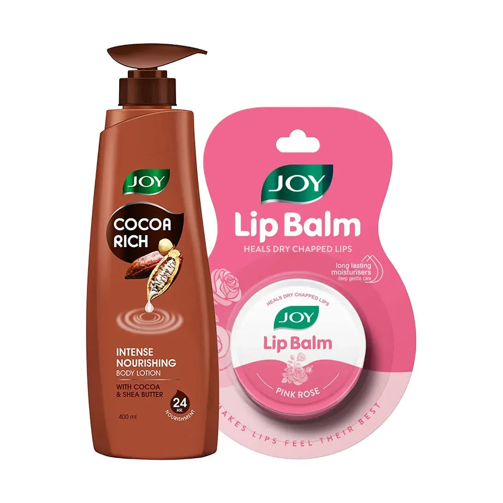 Joy Pink Rose Lip Balm And Cocoa Rich Intense Nourishing Body Lotion (420 Ml)