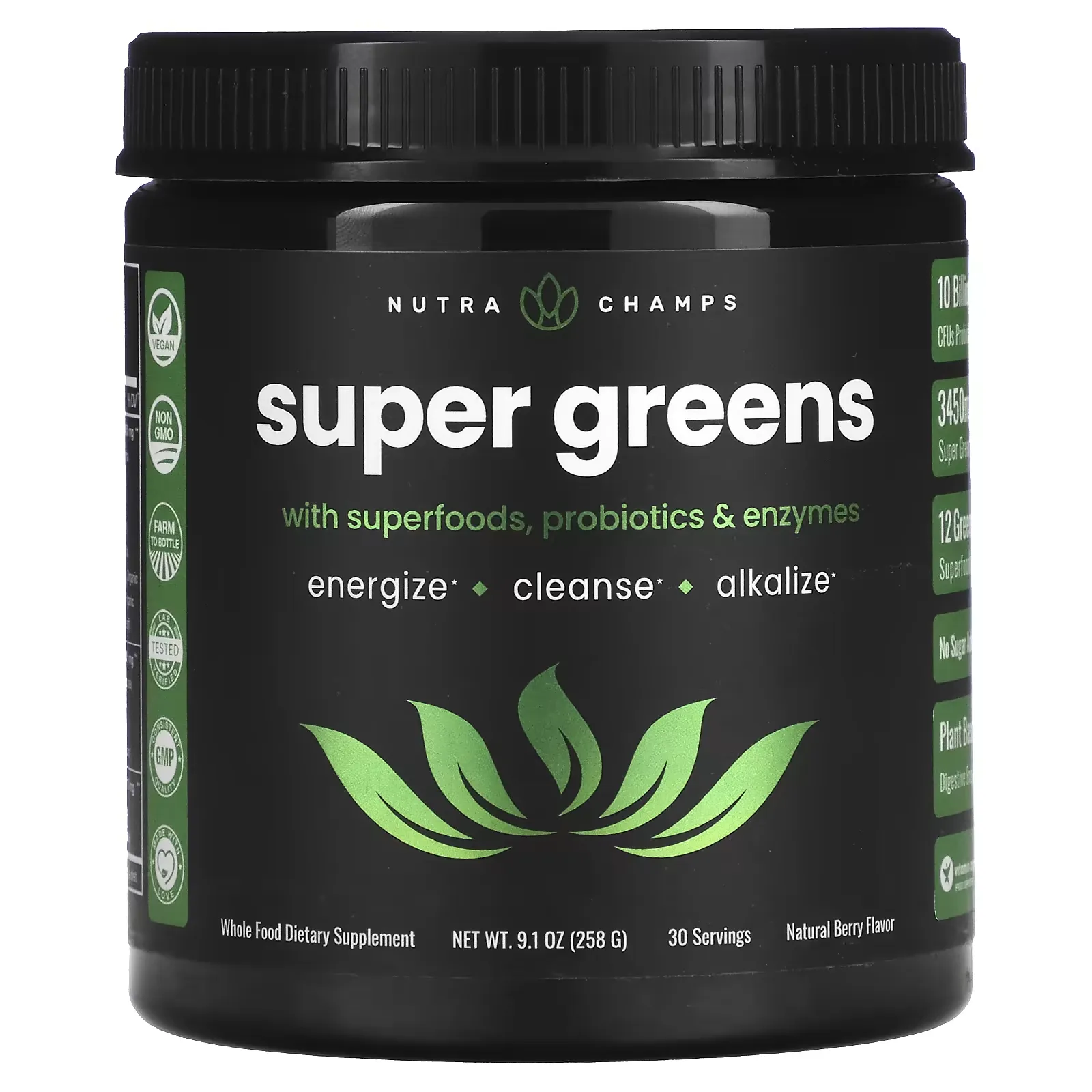 Super Greens, Natural Berry, 9.1 oz (258 g)