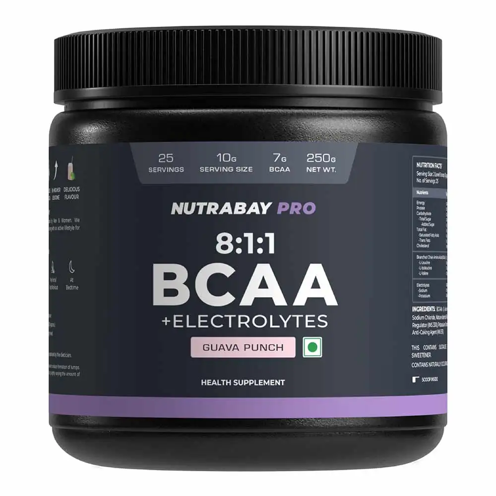 Nutrabay Pro 8:1:1 BCAA + Electrolytes,  0.55 lb  25 Servings  Guava Punch