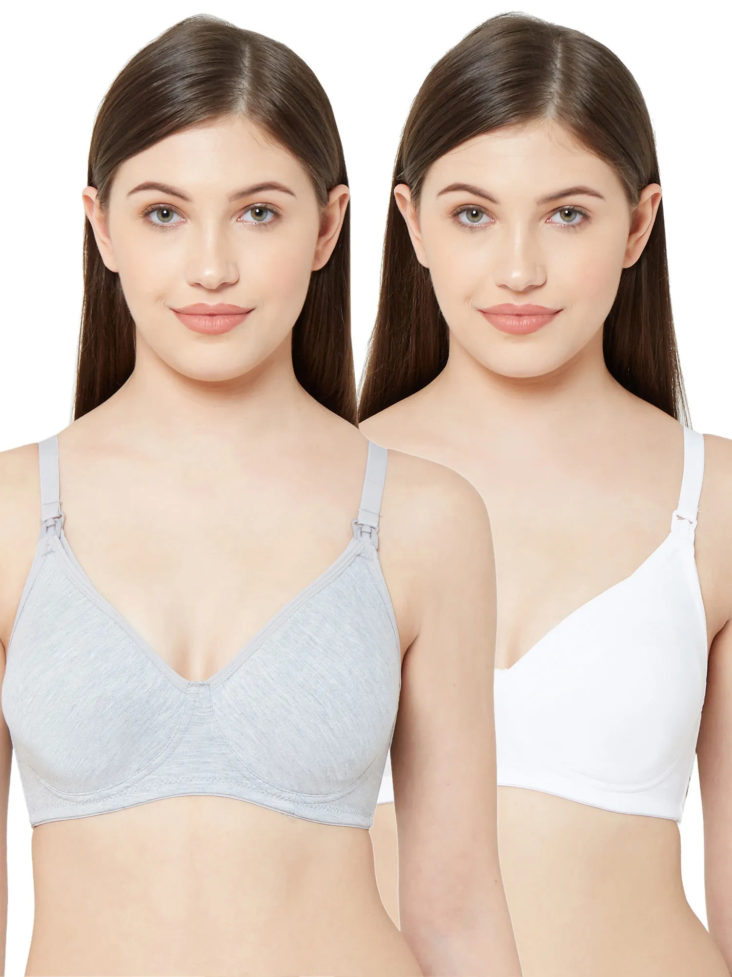 Juliet Womens Non Padded Non Wired Feeding Bra Combo Mom White Grey