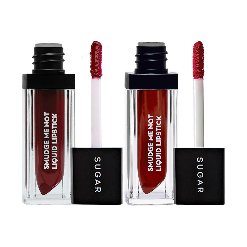 SUGAR Smudge Me Not Liquid Lipstick - 10 Drop Dead Red & 01 Brazen Raisin