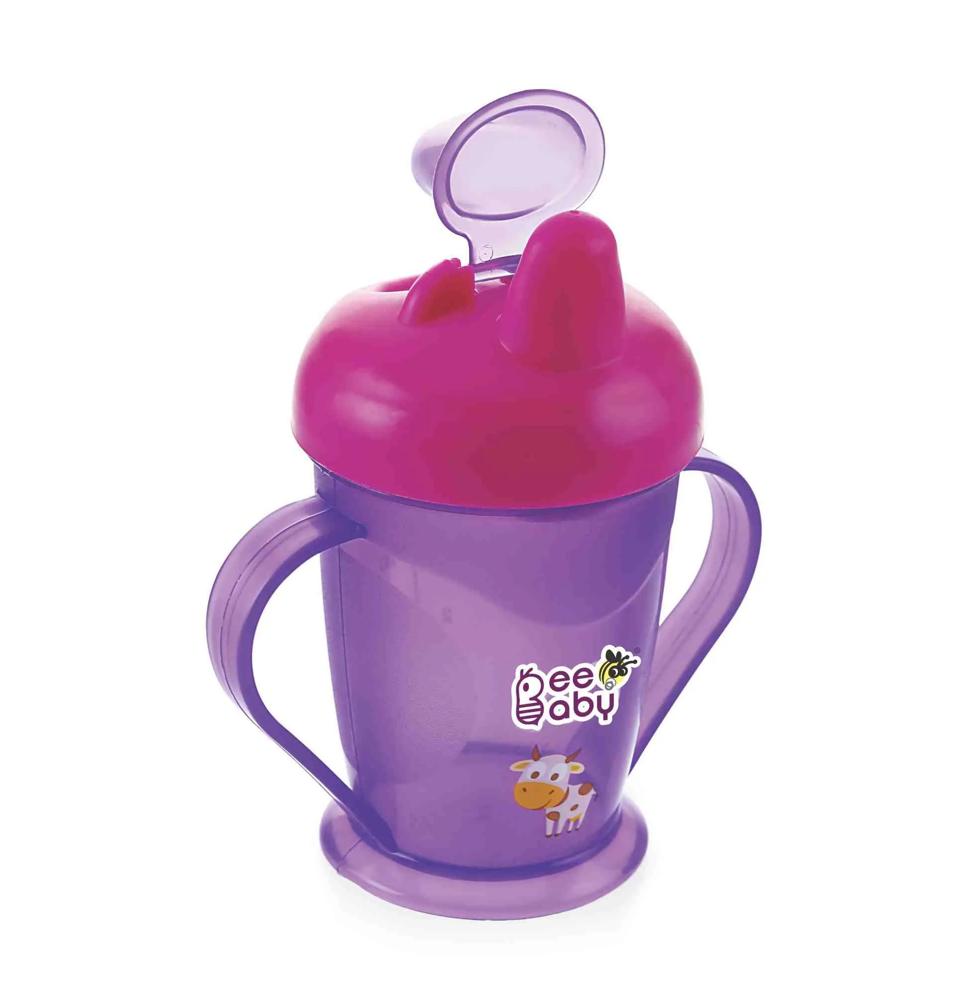 Beebaby Twin Handle Hard Spout Sippy Cup, Easy Grip 180 Ml, 6 Oz (violet & Pink)