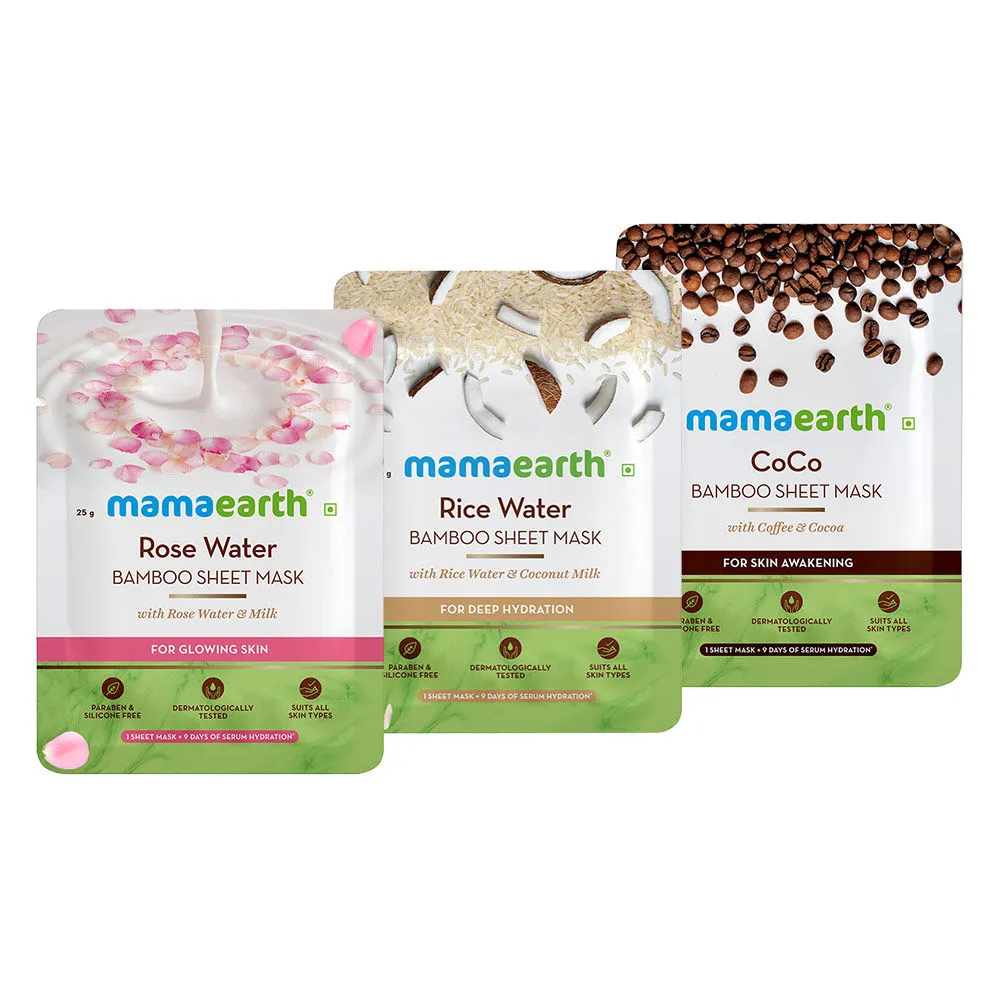 Mamaearth Coco Bamboo + Rice Water Bamboo + Rose Water Bamboo Mask Sheets