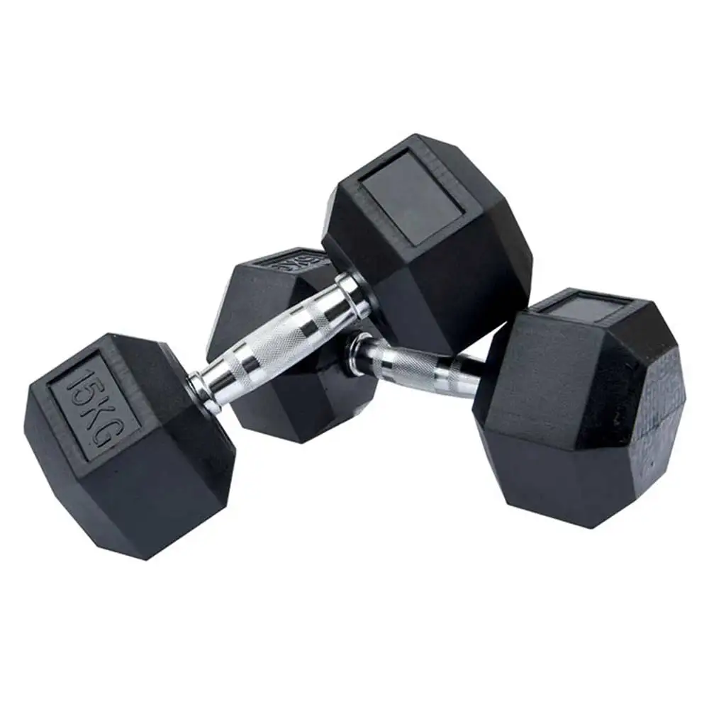 beatXP Rubber Coated Hexa Dumbbells,  Black (Pack of 2)  15 kg