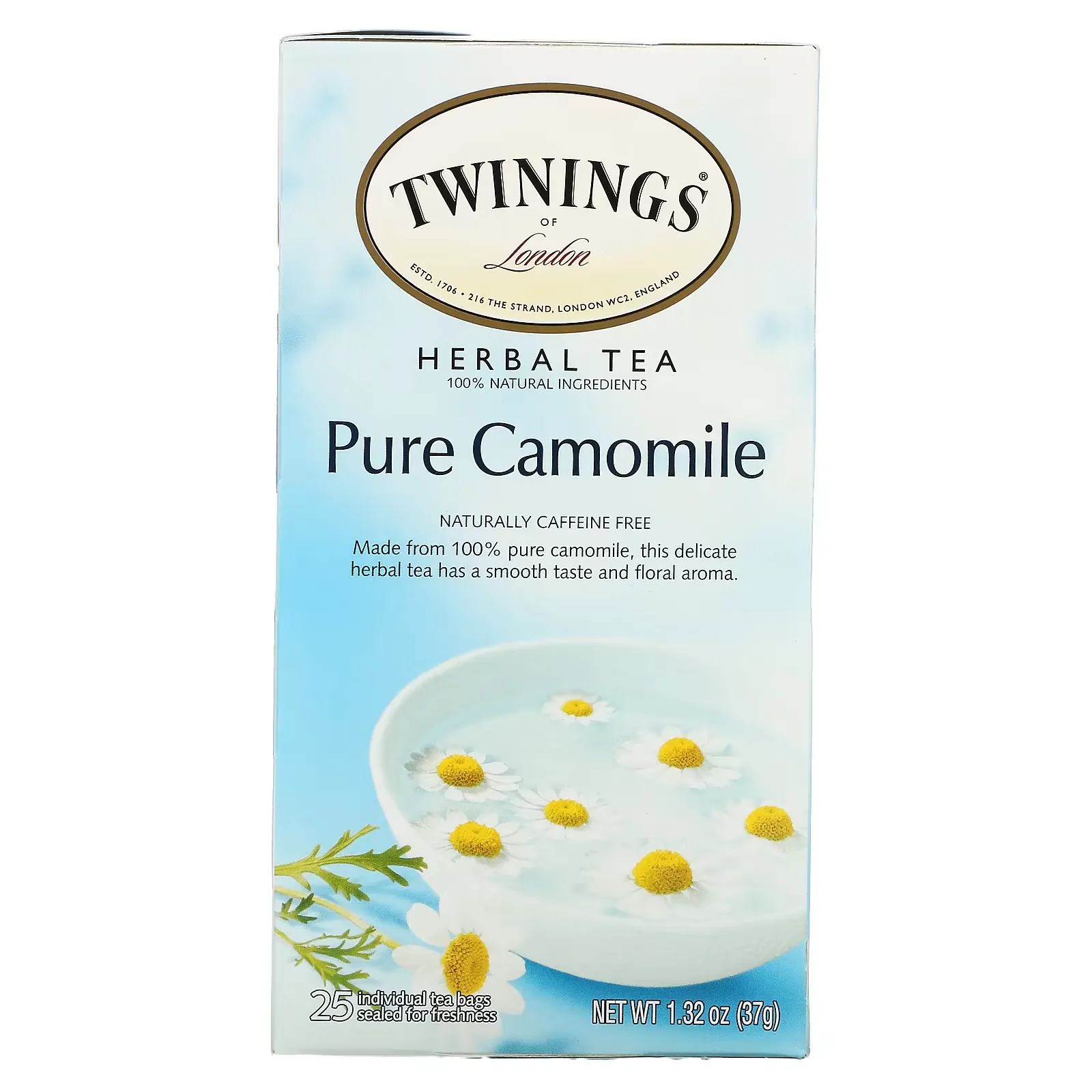 Herbal Tea, Pure Camomile, Caffeine Free, 25 Tea Bags, 1.32 oz (37 g)