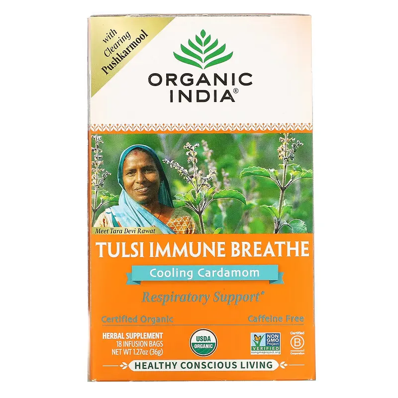 Tulsi Immune Breathe, Cooling Cardamom, Caffeine-Free, 18 Infusion Bags, 1.27 oz (36 g)