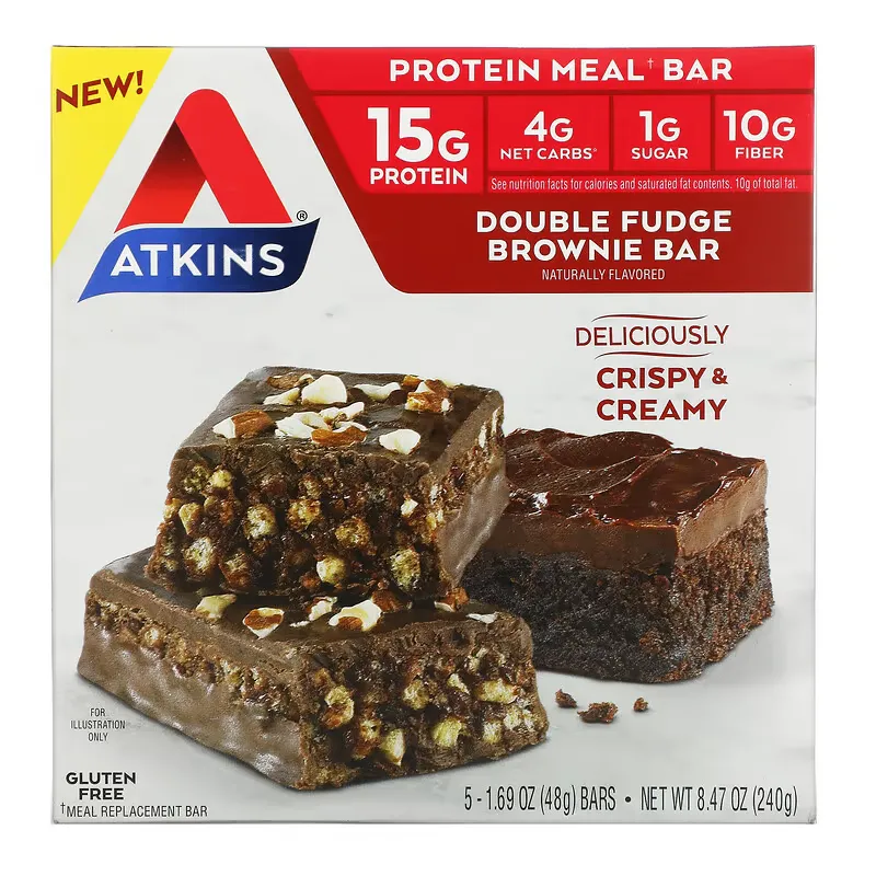 Protein Meal Bar, Double Fudge Brownie Bar, 5 Bars, 1.69 oz (48 g) Each