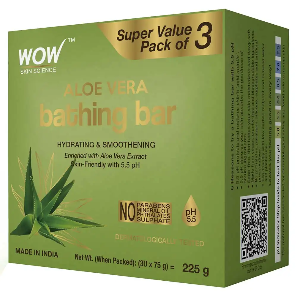 WOW Skin Science Aloe Vera Bathing Bar,  75 g  Hydrating & Smoothening (Pack of 3)