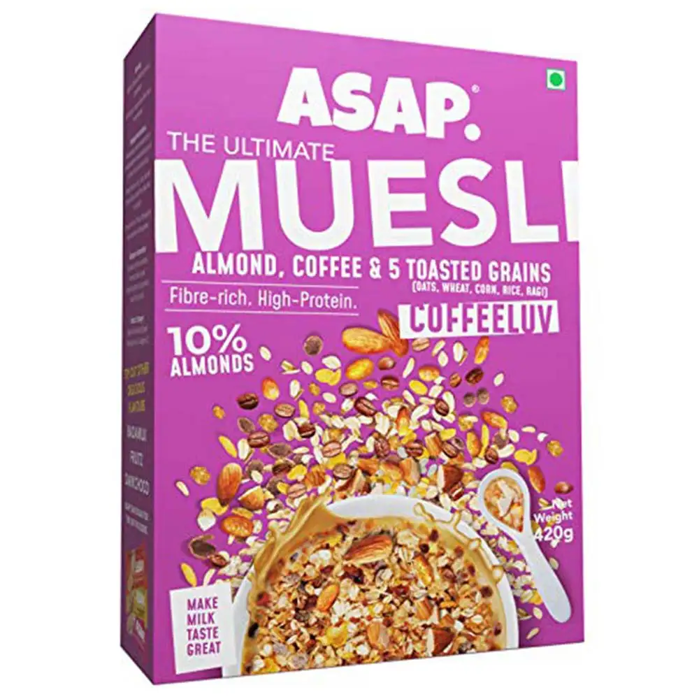 ASAP Ultimate Breakfast Multigrain Muesli,  420 g  COFFEELUV (Almond  Coffee & 5 Toasted Grains)