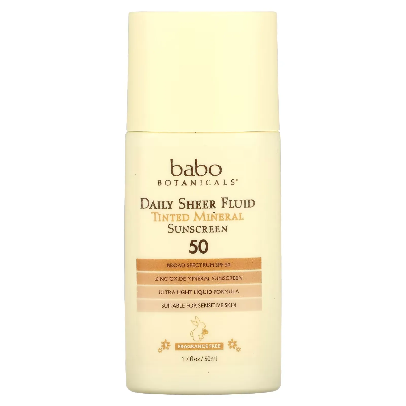 Daily Sheer Fluid Tinted Mineral Sunscreen 50, Fragrance Free, 1.7 fl oz (50 ml)