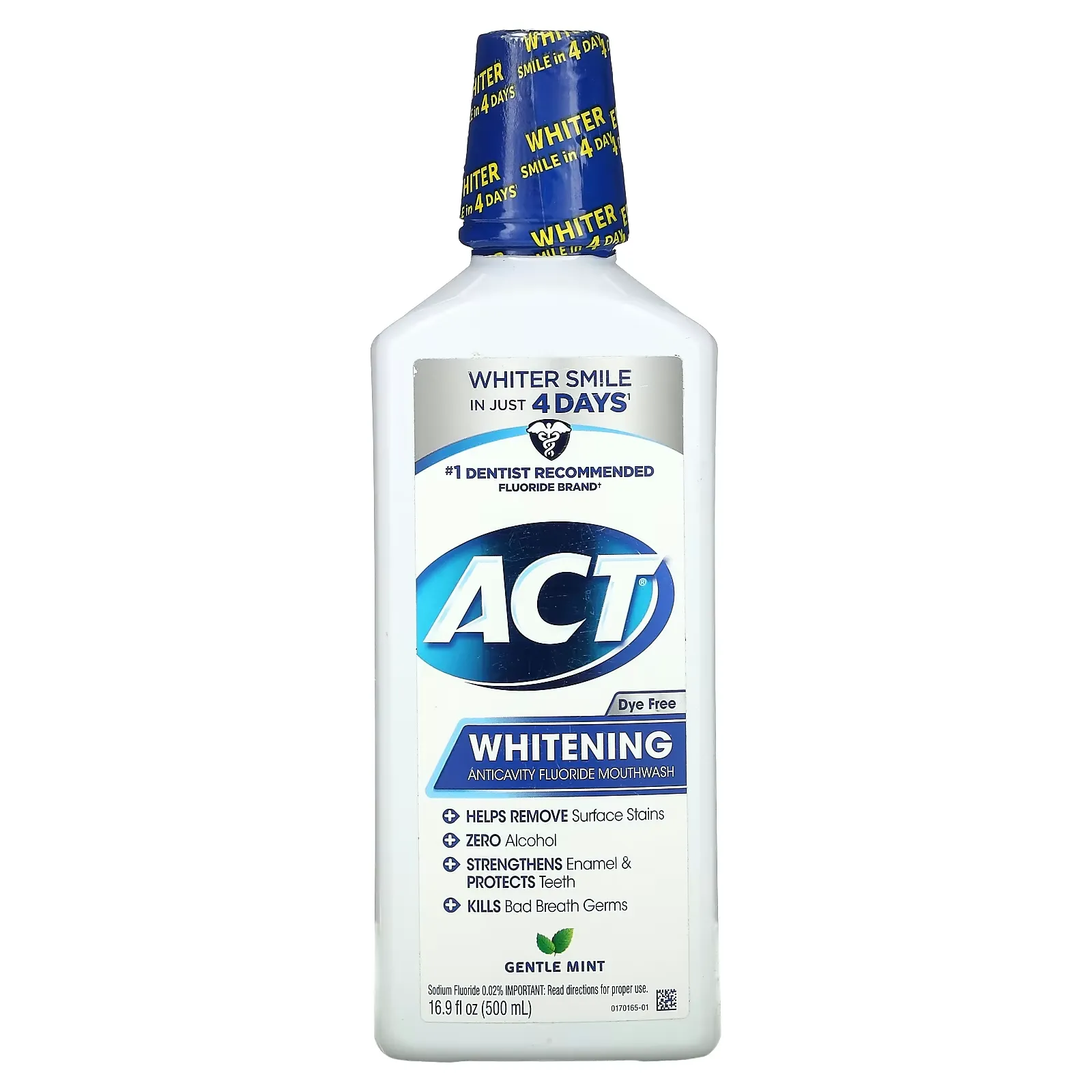 Whitening Anticavity Fluoride Mouthwash, Alcohol Free, Gentle Mint, 16.9 fl oz (500 ml)