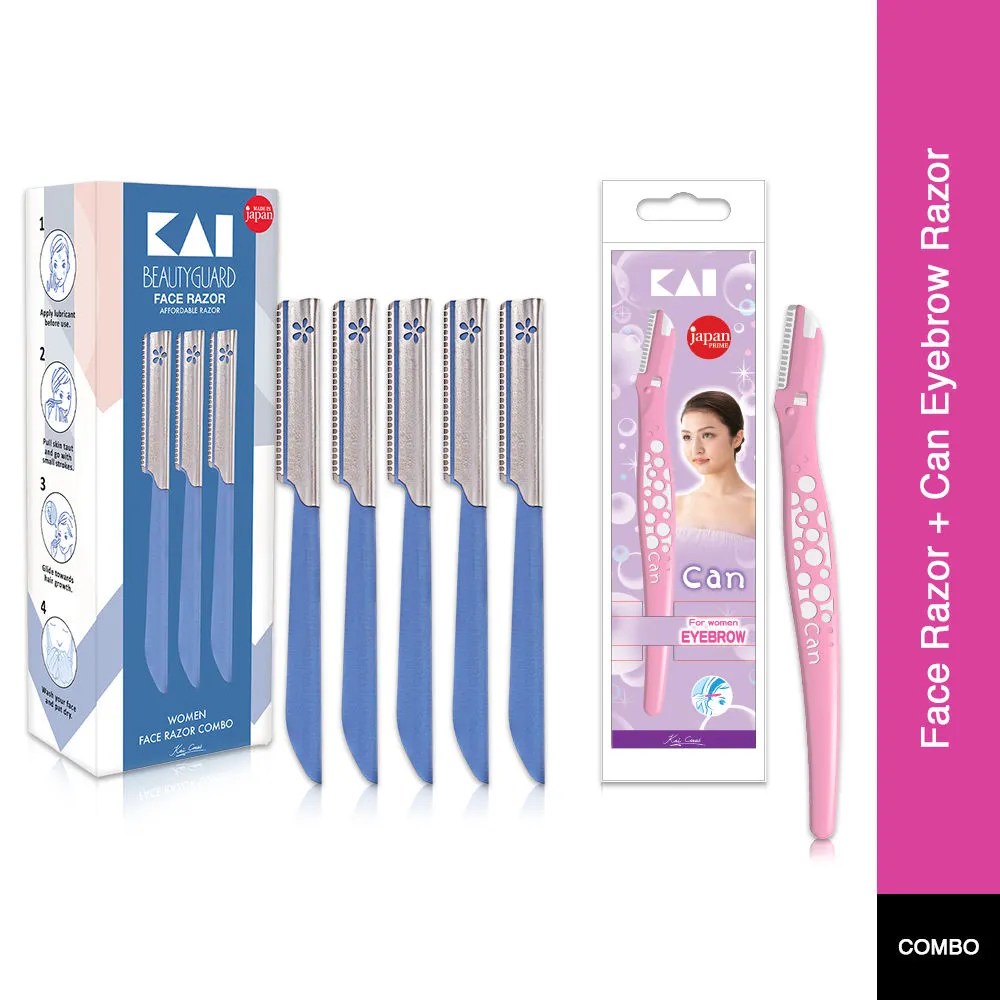 Kai Beauty Guard Face Razor + Can Eyebrow Razor Combo For Women