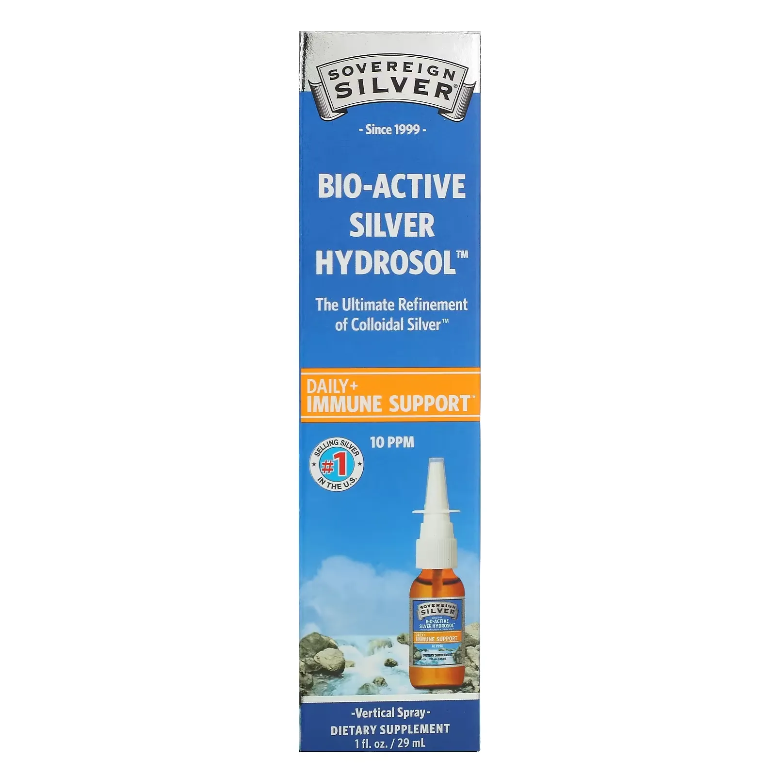 Bio-Active Silver Hydrosol, Vertical Spray, 10 PPM, 1 fl oz (29 ml)