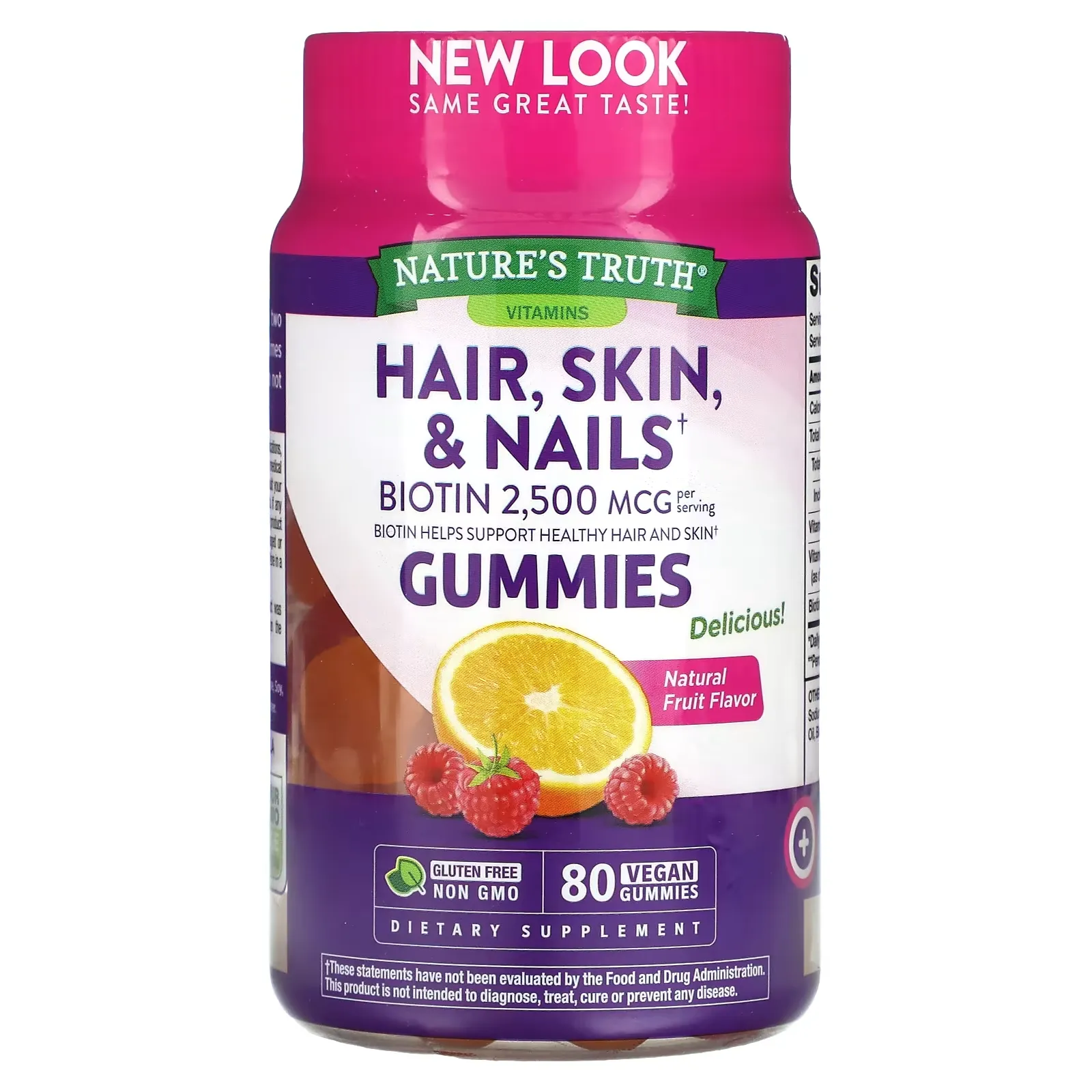 Hair, Skin & Nails, Natural Fruit, 1,250 mcg, 80 Vegan Gummies