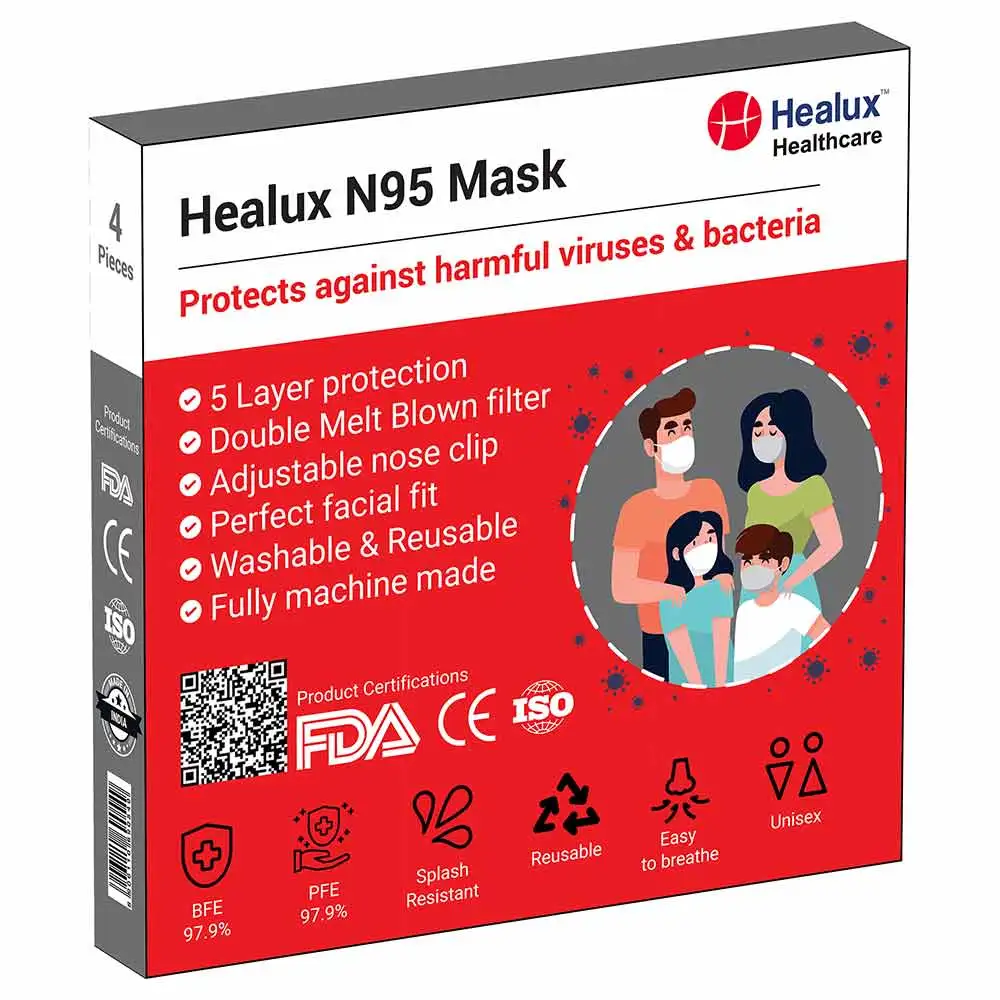 Healux N95 Mask,  Grey & Black