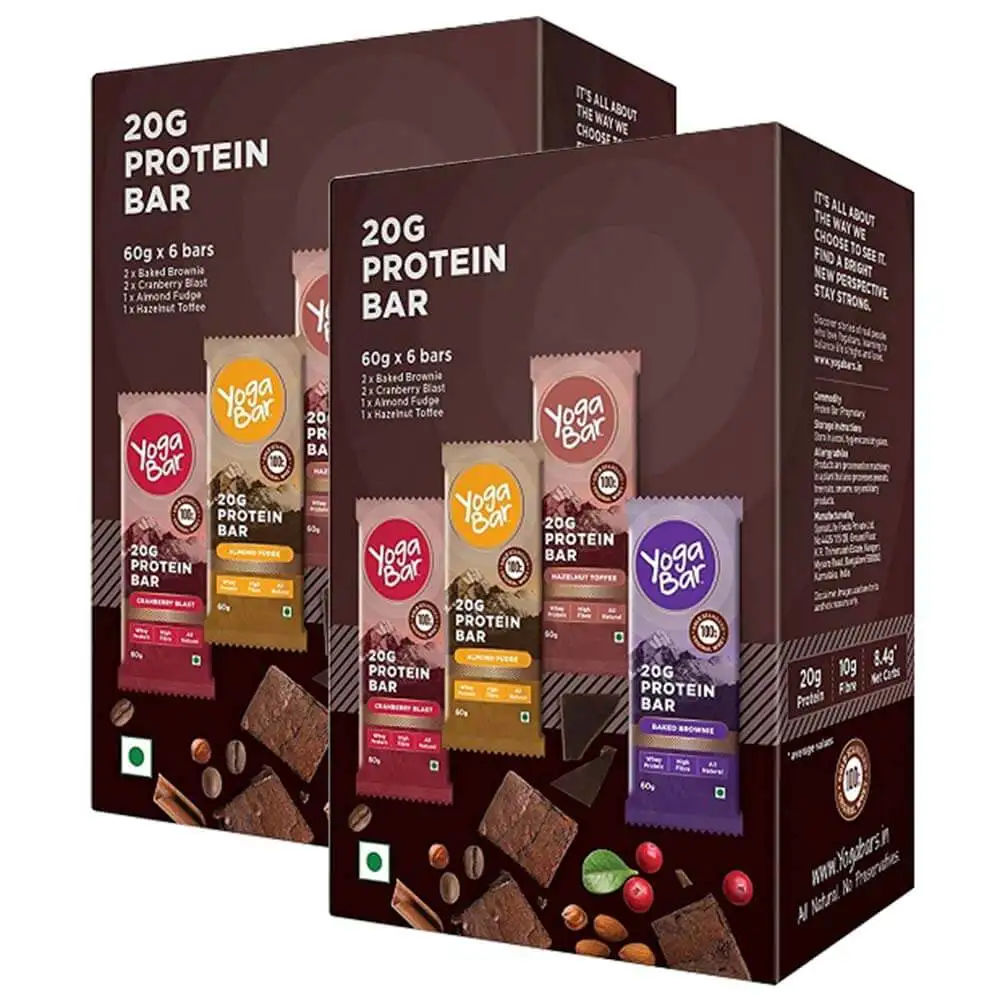 Yogabar Protein Variety Box 720gm (60gm x 12 Bars),  12 bar(s)  Chocolate Brownie Cranberry Almond Fudge and Hazlenut