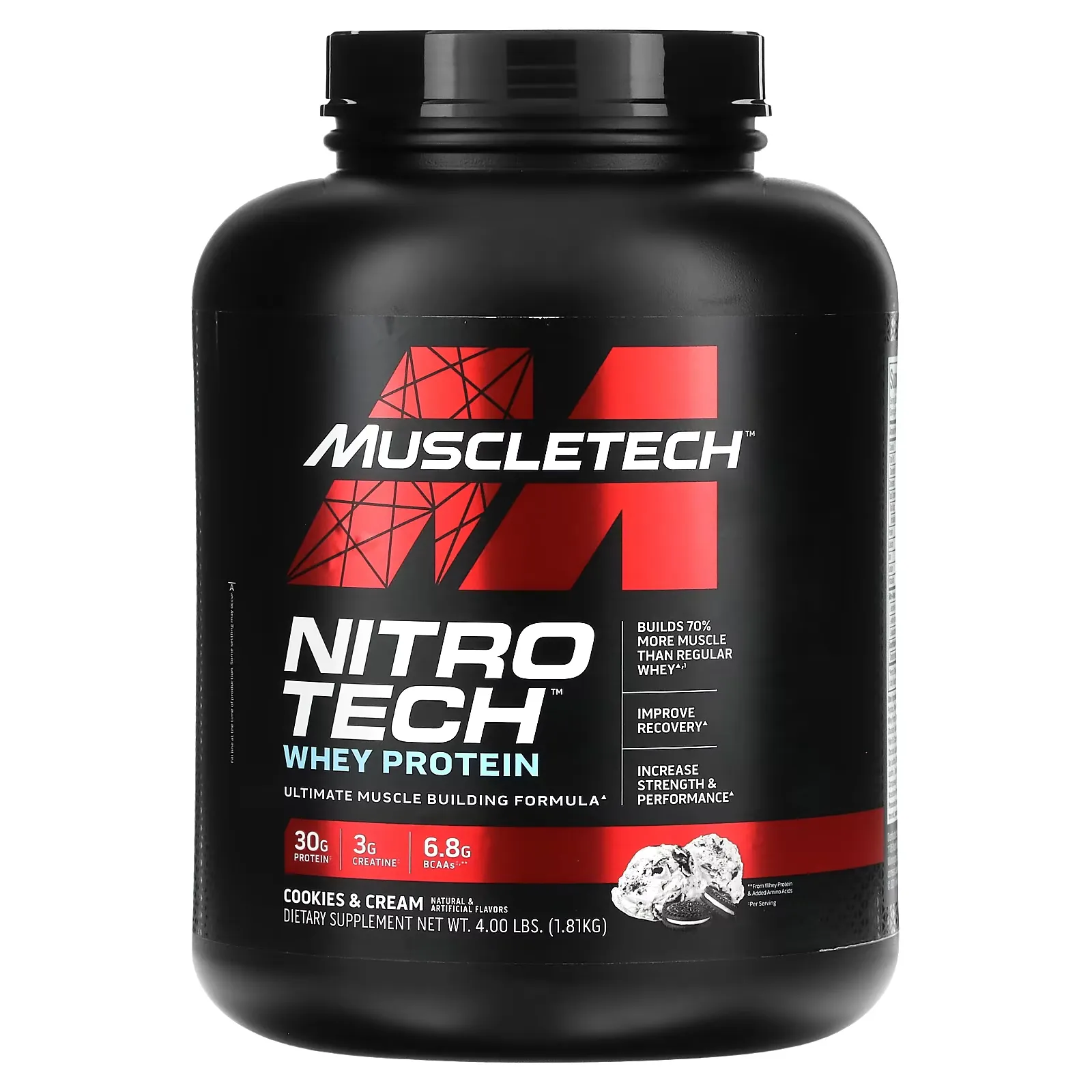 Nitro Tech, Whey Protein, Ultimate Muscle Building Formula, Cookies and Cream, 4 lbs (1.81 kg)