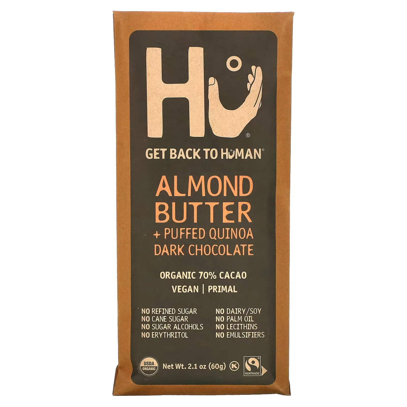 Almond Butter + Puffed Quinoa Dark Chocolate, 2.1 oz (60 g)