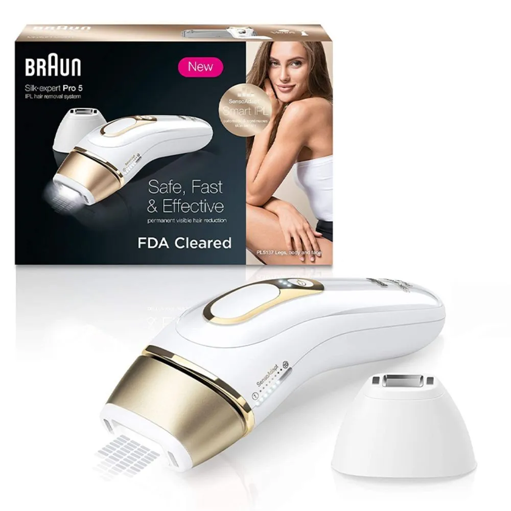 Braun IPL Hair Removal, Silk Expert Pro 5 PL5137, Permanent Reduction in Hair Regrowth Body & Face