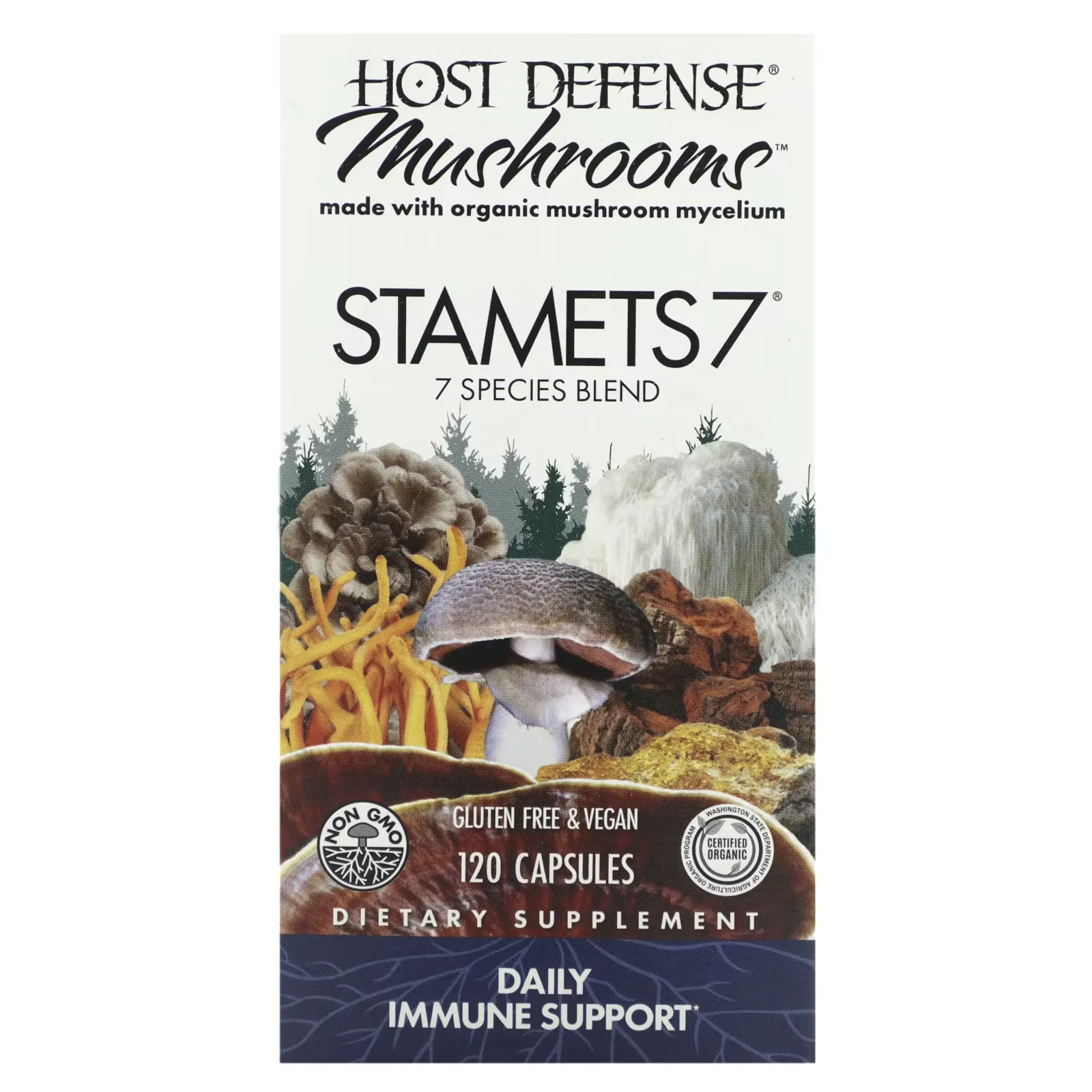 Host Defense Mushrooms, Stamets 7, Daily Immune Support, 120 Capsules