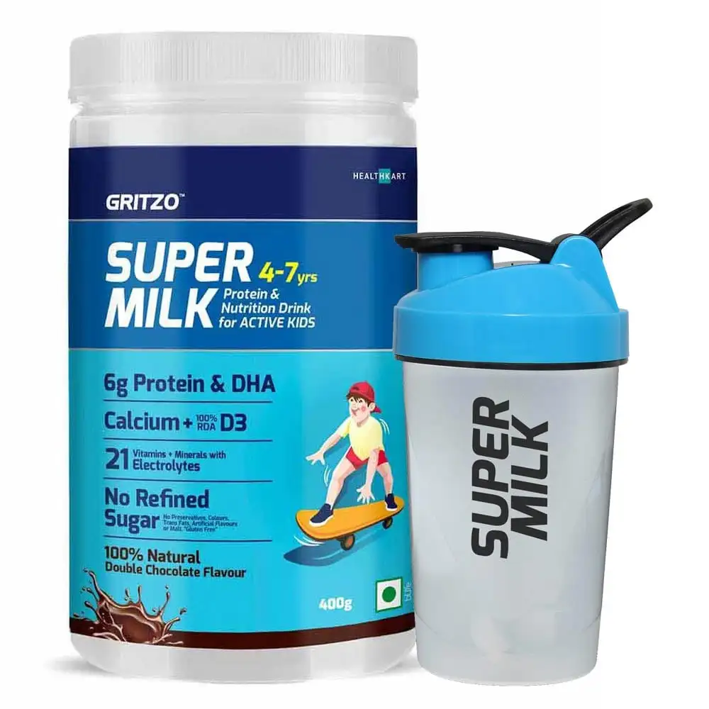 Gritzo Supermilk Active Kids (4-7 yrs) with Shaker Combo,  400 g  Natural Double Chocolate