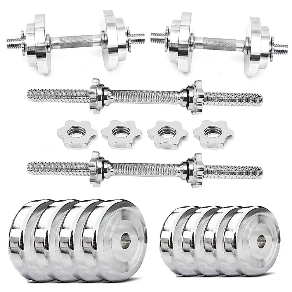 BULLAR Steel Weight Adjustable Star Nut Dumbbell Set,  Silver  20 kg