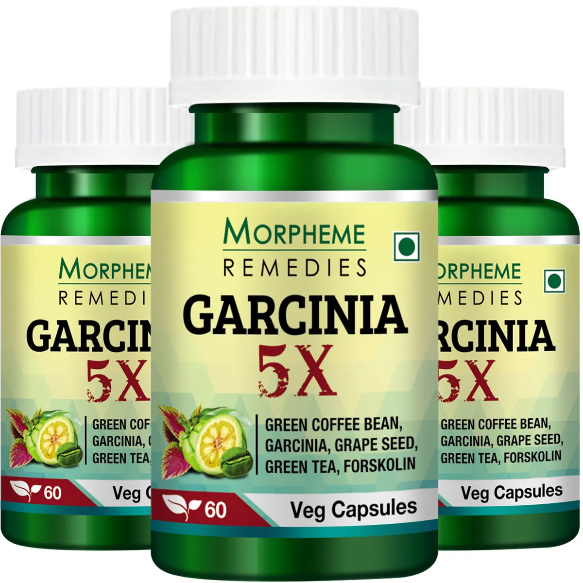 Morpheme Remedies Garcinia 5X - Garcinia, Coffee, Green Tea, Forskolin, Grape Seed - 3 Bottles