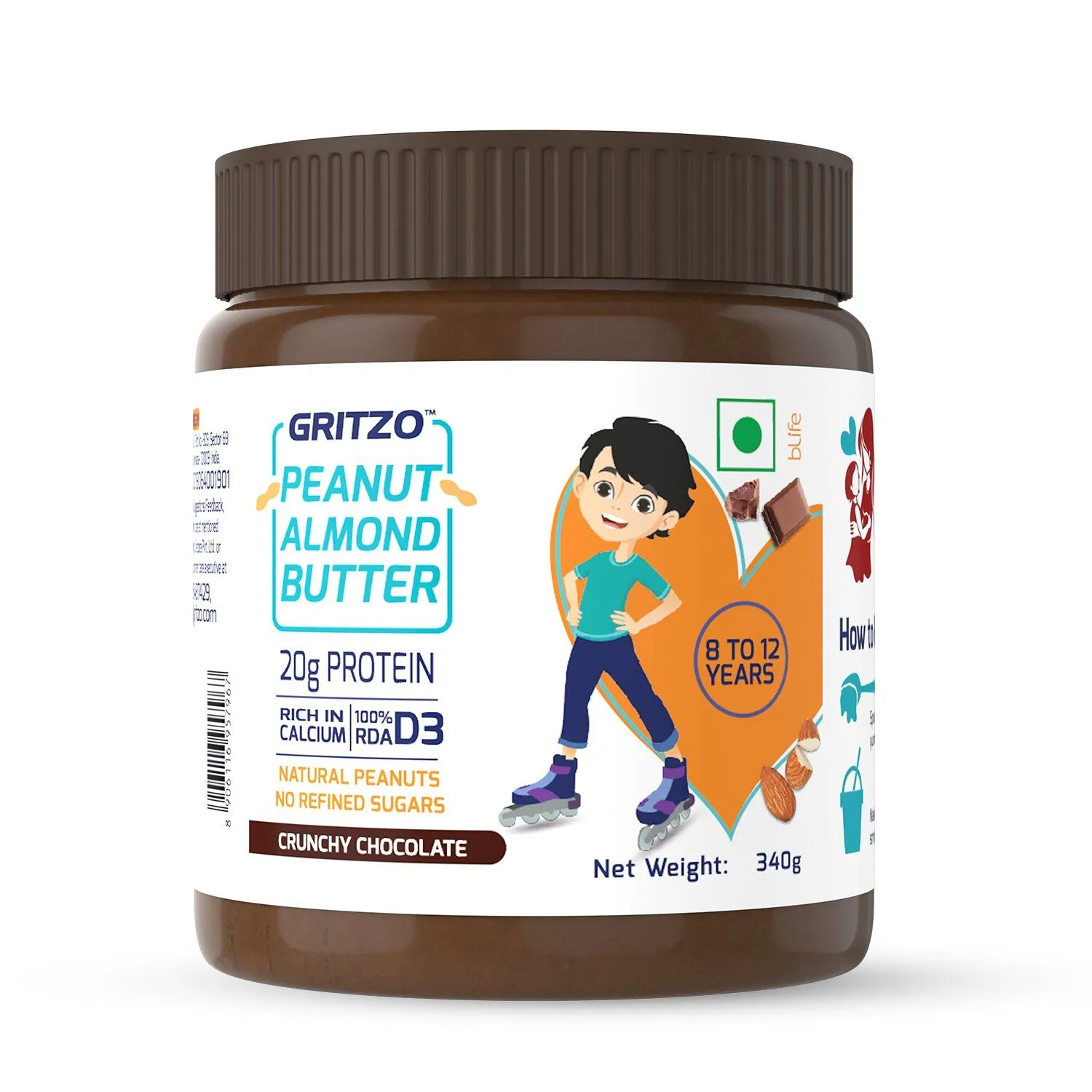 Gritzo Peanut Almond Butter - Crunchy Chocolate (8-12 Y)