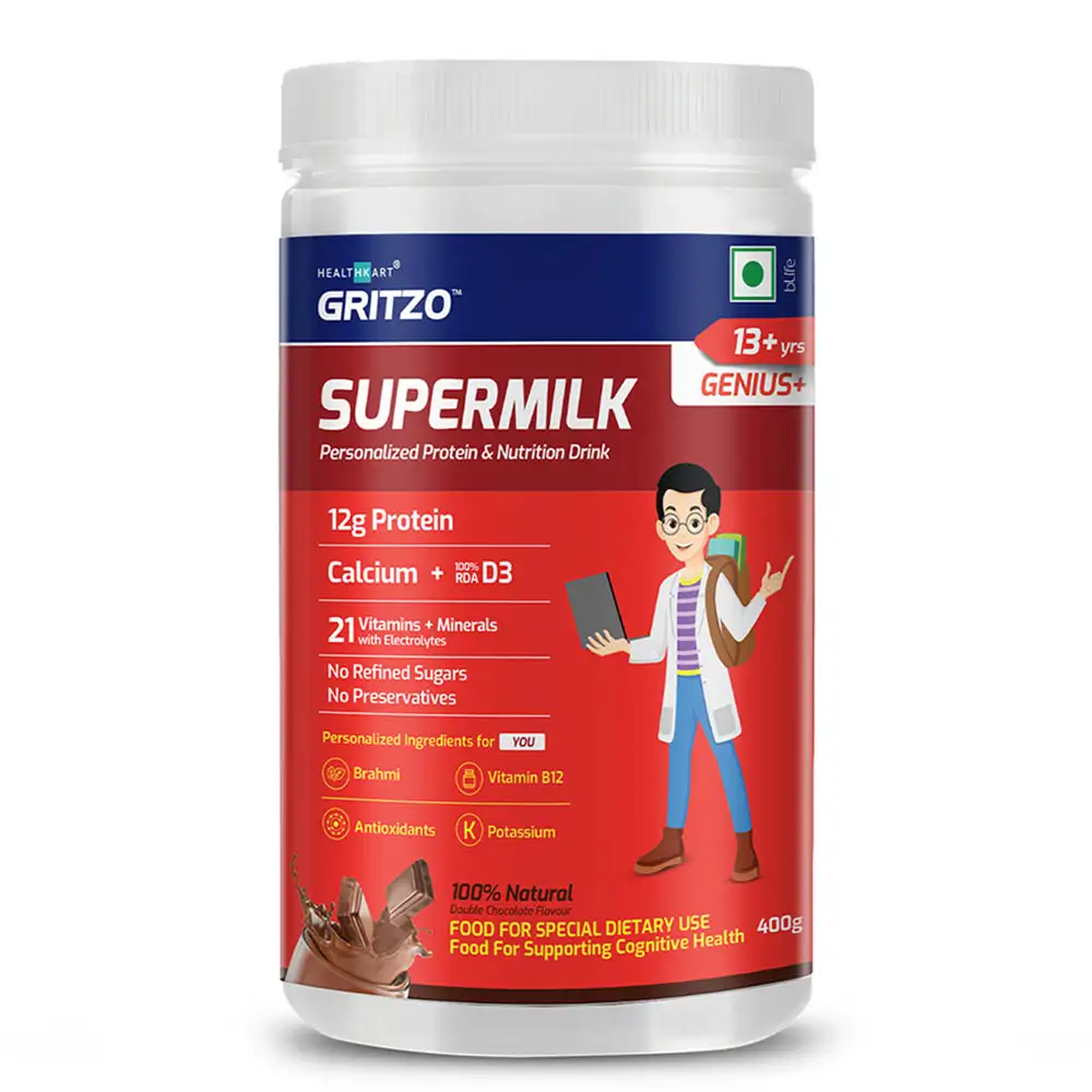 Gritzo SuperMilk Personalized Protein & Nutrition Drink Mix 13+ yrs Genius,  400 g  Double Chocolate