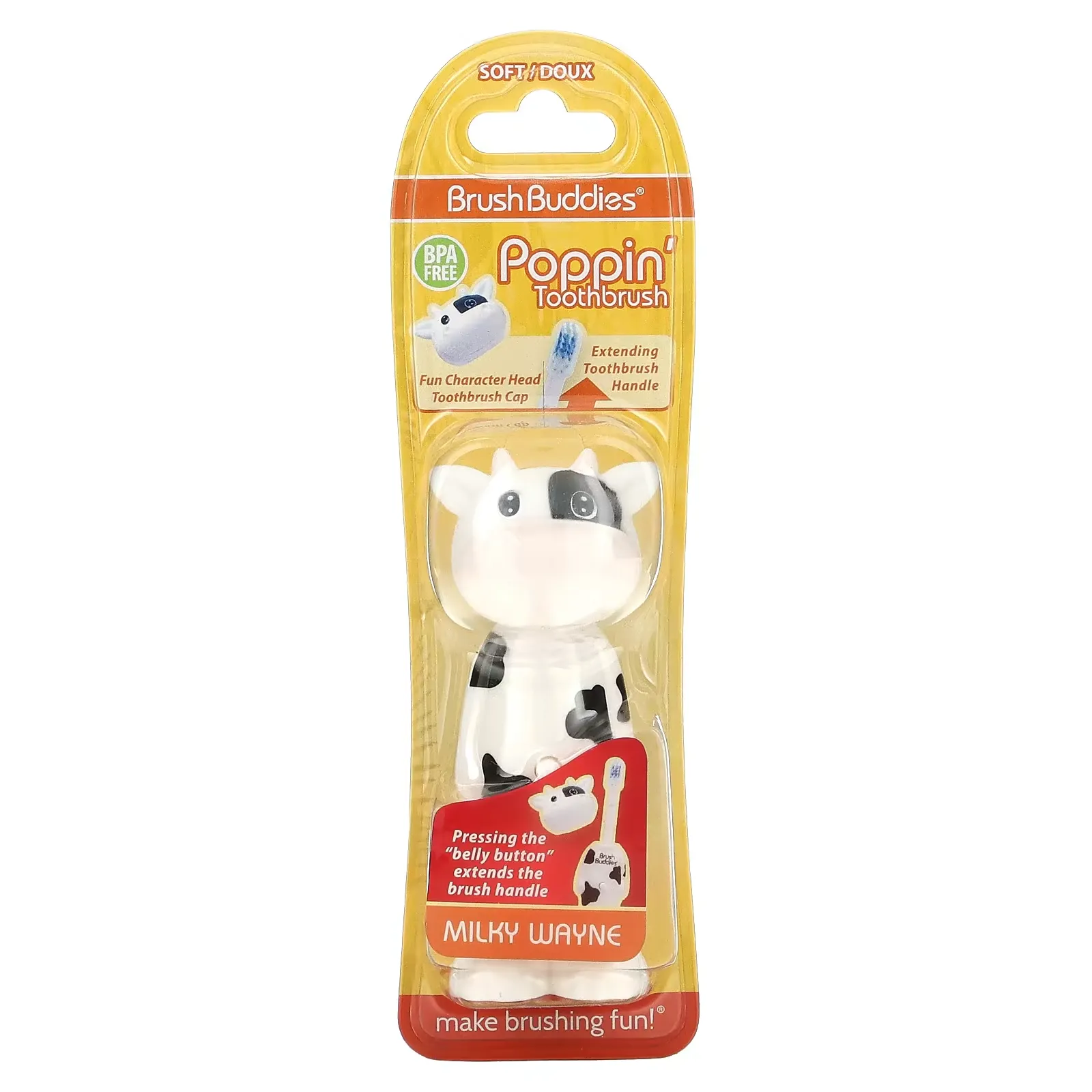 Poppin' Toothbrush, Milky Wayne Cow, Soft, 1 Toothbrush