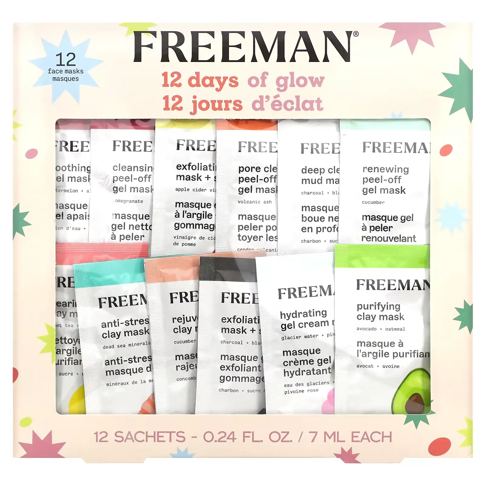 12 Days of Glow Beauty Face Mask Set, 12 Sachets, 0.24 fl oz (7 ml) Each