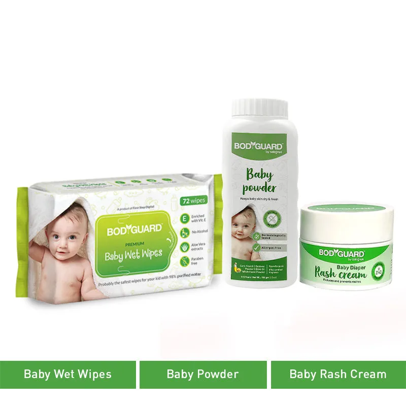 Bodyguard Baby Diaper Rash Cream With Baby Powder And Baby Wet Wipes