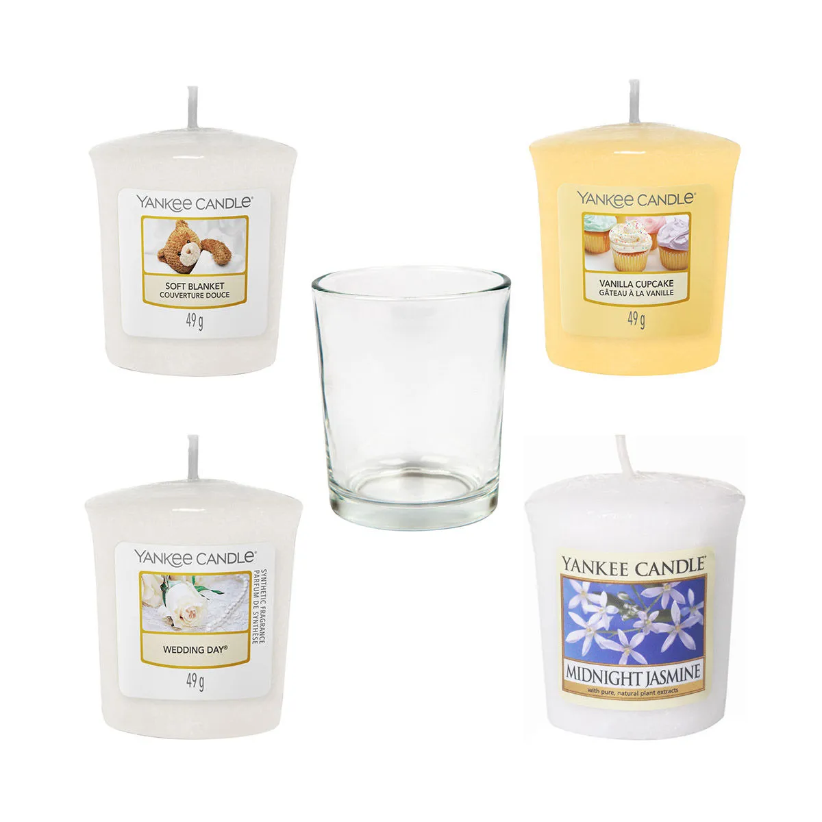 Yankee Candle Classic Votive Scented Candles and a clear votive holder - Pack of 4