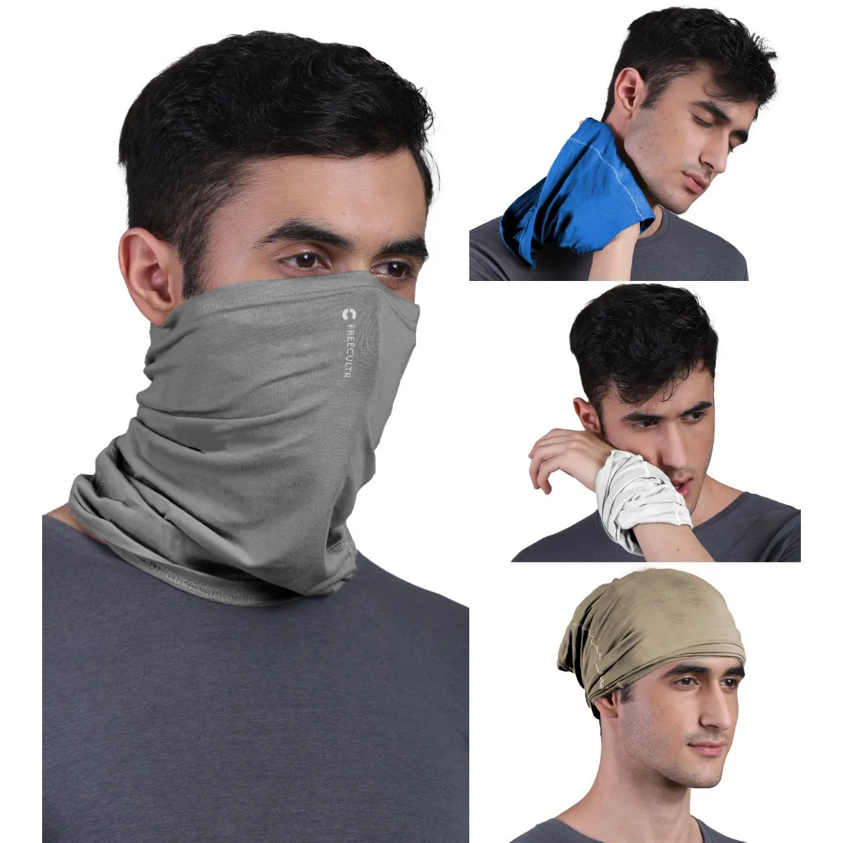 FREECULTR Unisex Plain Bamboo Bandana Anti Microbial Multipurpose Cloth Face Mask (pack Of 4)