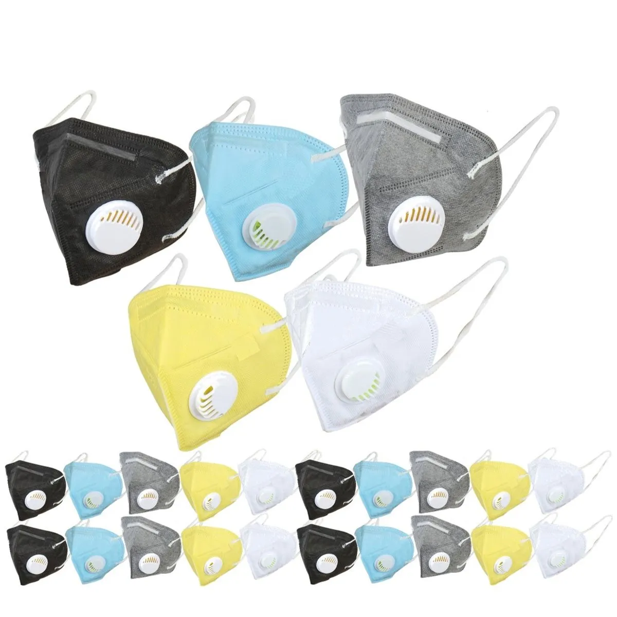 OOMPH Pack Of 25 Kn95/n95 Anti-pollution Reusable 5 Layer Mask Color: White Black Blue Grey Yellow