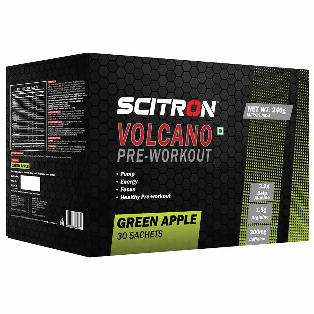 Scitron Valcano Pre Workout,  30 sachets/pack  Green Apple