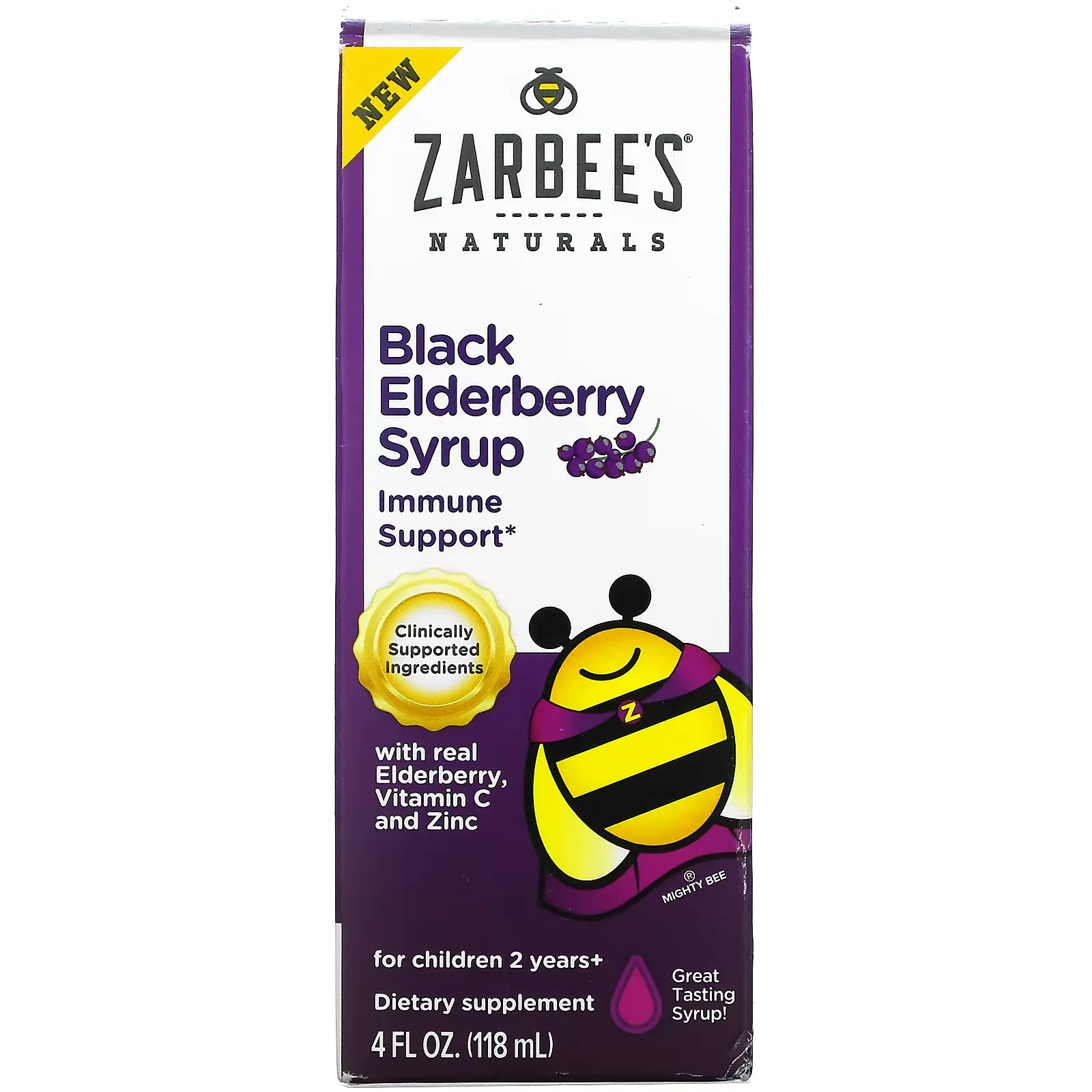 Black Elderberry Syrup with Real Elderberry, Vitamin C and Zinc, For Children 2 Years +, 4 fl oz (118 ml)