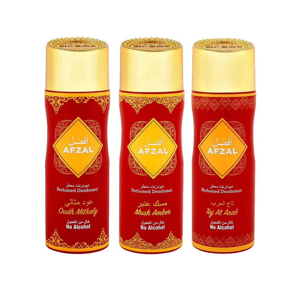 Afzal Non Alcoholic Oudh Misali, Taj Al Arab, Musk Amber Deodorant (Pack of 3)