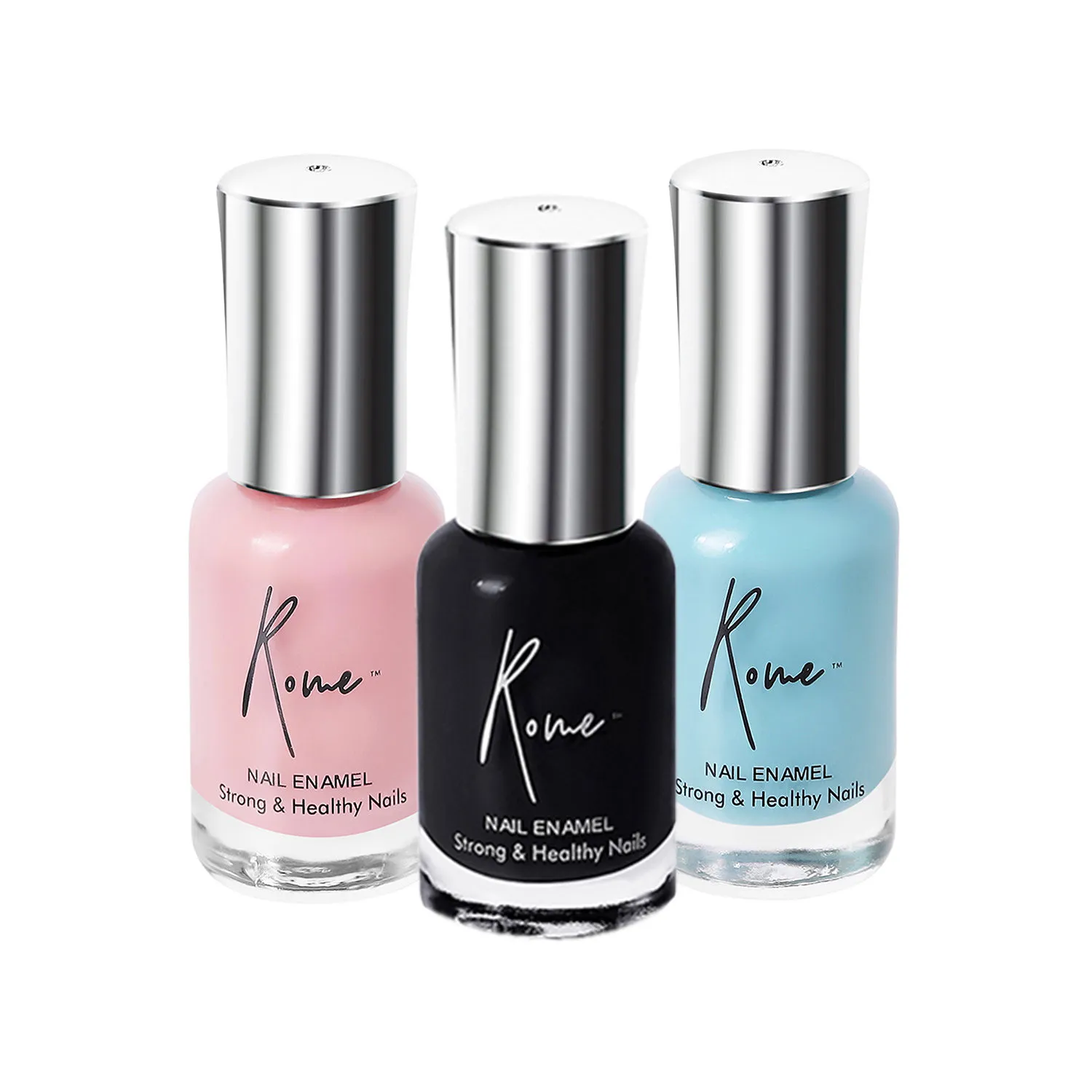 Rome Strong & Healthy Nail Enamel Set Of 3 (Turkish Blue+ Lucky Pink+ Midnight Black)