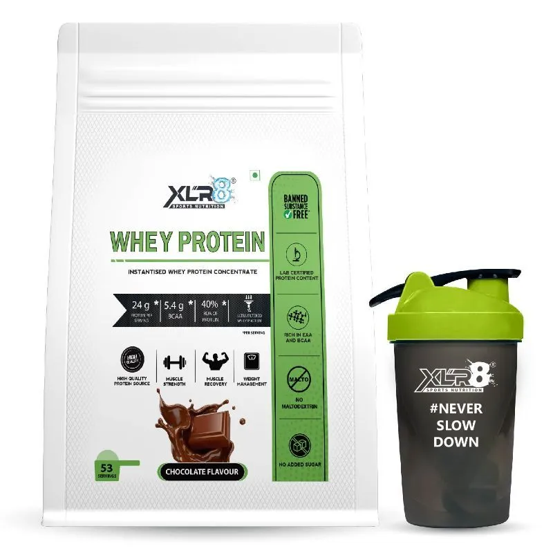 XLR8 Sports Nutrition Whey Protein With 24g Protein, 5.4g BCAA - With Shaker - Chocolate