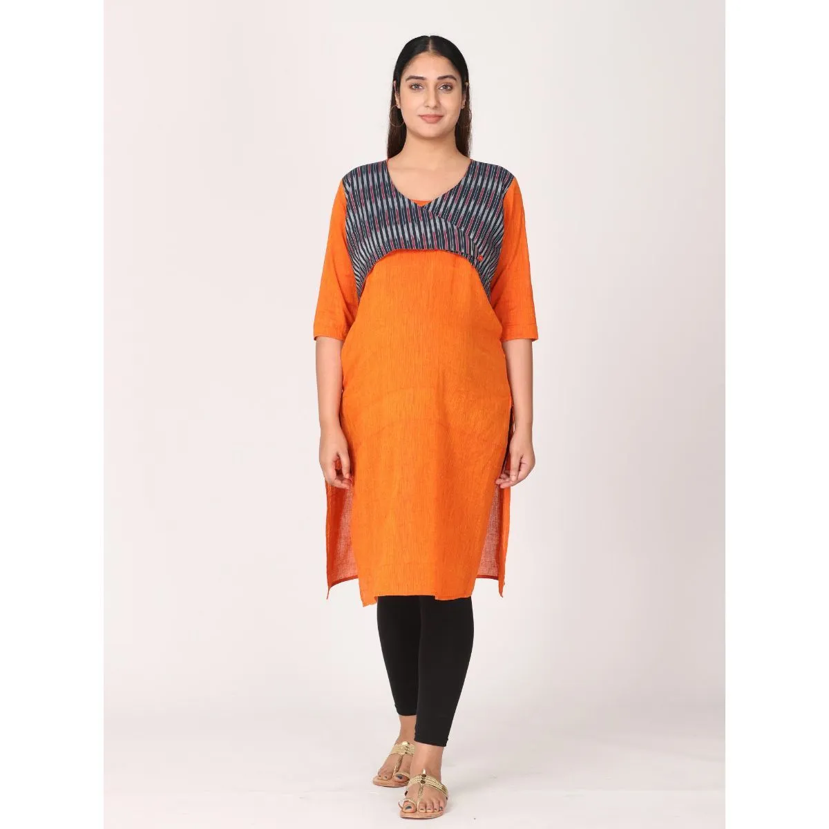 Morph Maternity Feeding Kurta With Horizontal Nursing - Orange (M)