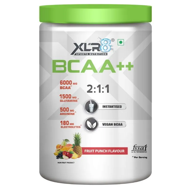 XLR8 Sports Nutrition BCAA++ Powder Supplement - Vegan Instantised BCAA - Fruit Punch