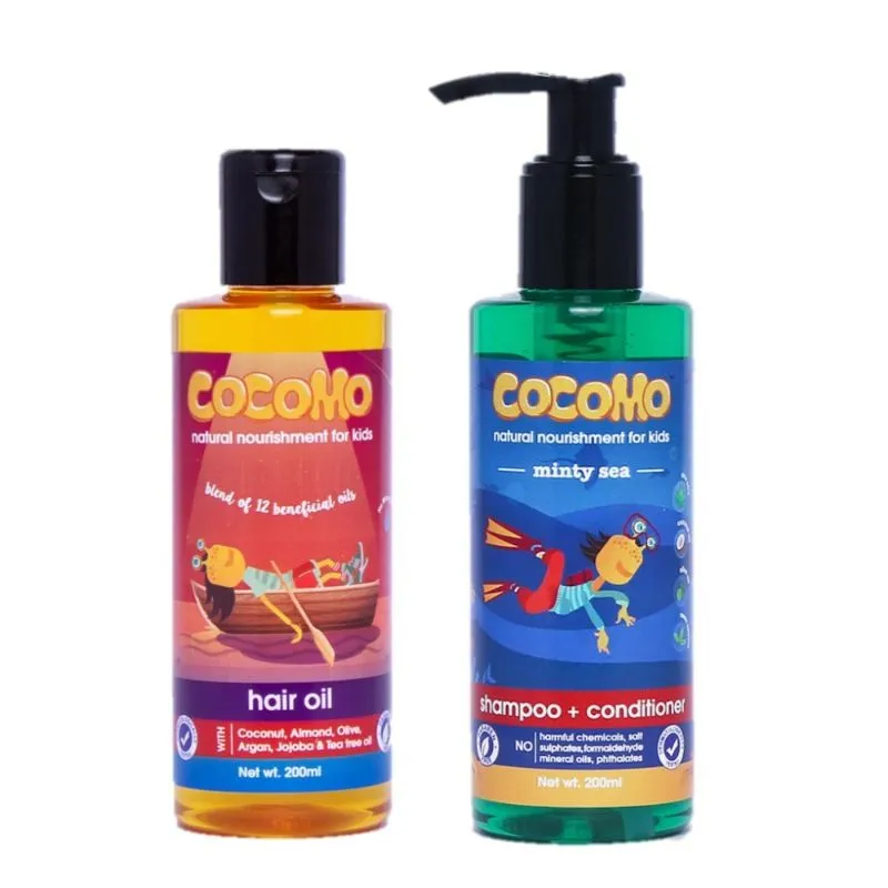 Cocomo Natural Kids Hair Care Combo - 12 In 1 Hair Oil + Minty Sea Shampoo