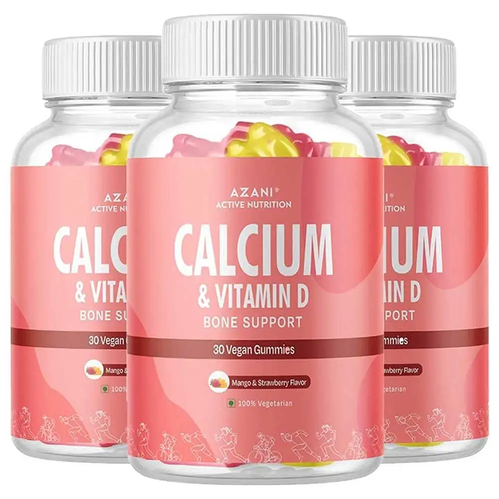 Azani Active Nutrition Calcium & Vitamin D Bone Support,  Mango & Strawberry (Pack of 3)  30 gummies