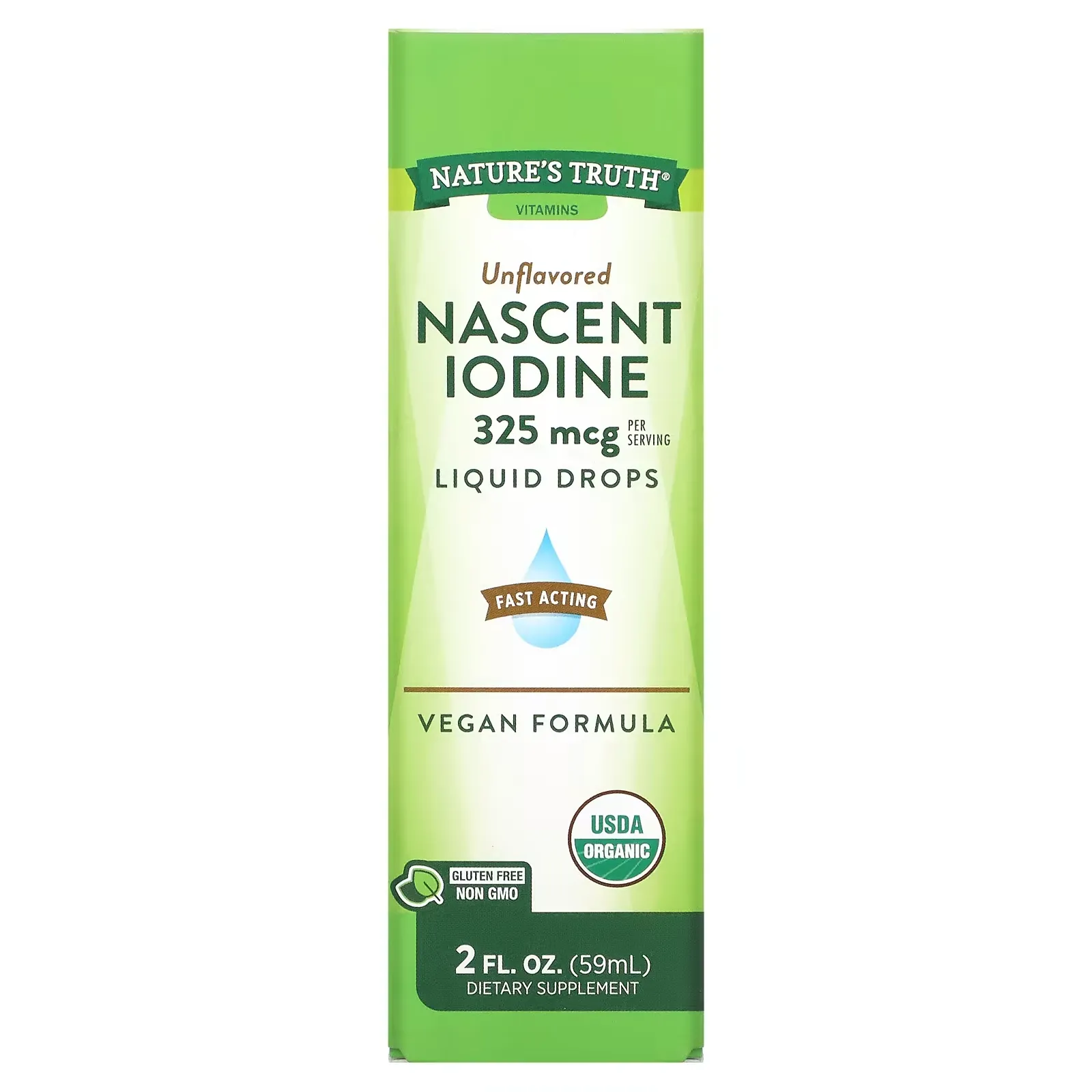 Vitamins, Nascent Iodine, Liquid Drops, Unflavored, 325 mcg, 2 fl oz (59 ml)